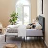 B110 Full Bed Beautiful line Stripe Cushion headboard Strong Iron Frame with high Temperature Paint view 4