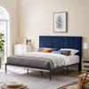 B110 King Bed Beautiful line Stripe Cushion headboard Strong Iron Frame with high Temperature Paint view 1