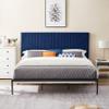 B110 King Bed Beautiful line Stripe Cushion headboard Strong Iron Frame with high Temperature Paint view 4