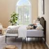 B111 Queen Bed Beautiful line Stripe Cushion headboard Strong Iron Frame with high Temperature Paint view 3