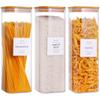 CZZGSM 3 Pack Square Kitchen Storage Jars with Airtight Bamboo Lids and 132 Pantry Labels - 80oz Glass Canisters with Wood Lids - Food Storage Containers for Spaghetti, Pasta, Fettuccine view 1