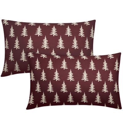 Aytipun Christmas Lumbar Pillow Covers 12x20 Set of 2 Burgundy Xmas Tree Rustic Style Winter Decorative Outdoor Pillowcases Holiday Decorations Throw Cushion Case Decor for Couch Sofa Bed