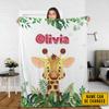 Kids Custom Blanket with Name Giraffe Customized Fleece Blanket Nursery Gift for Baby Girls Boys Super Soft Flannel Blanket Comfy Cozy Throw Blanket Decor Room Birthday Christmas Sofa Couch view 3