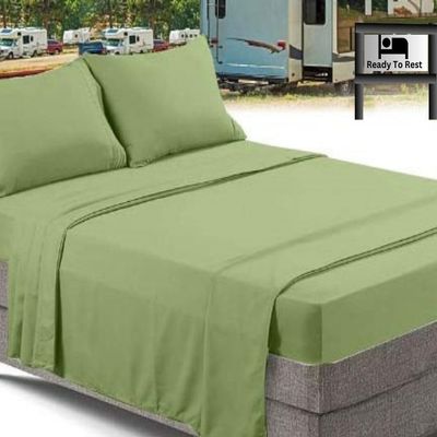 RV Twin(38x75) Sheet Set 4 Pcs- Sage Solid, 100% Egyptian Cotton 600 TC - RV Camper Bunk Sheets, Fits Upto 12 Inch Deep Pocket Mattress, For Travel Trailers Bedding- RV Twin Sheets For Camper