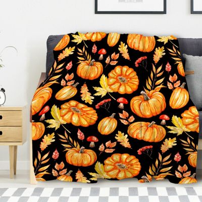 Avalokitesvara Pumpkin Fall Leaves Autumn Flannel Blanket Super Soft and Warm for Bed Couch Sofa 40x50 Inch for Kid Blanket