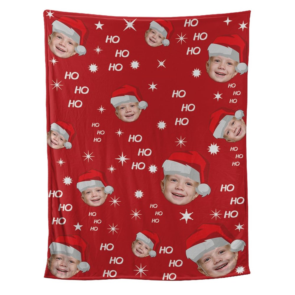 Custom Blanket with Your Face Christmas Santa Hat Your Photo Blanket Christmas Bedroom Decor Gift for Children Custom Name Blankets Christmas Fleece Blanket Super Soft Flannel Blanket