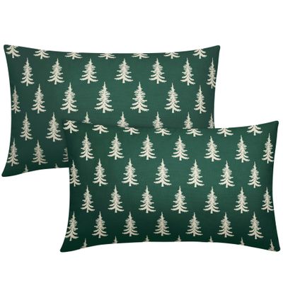 Aytipun Christmas Lumbar Pillow Covers 12x20 Set of 2 Forest Green Xmas Tree Rustic Style Winter Decorative Outdoor Pillowcases Holiday Decorations Throw Cushion Case Decor for Couch Sofa Bed
