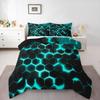 Erosebridal Teal Black Boys Comforter Sets Twin Neon Turquoise Geometric Honeycomb Bedding Sets Hexagon Bed Comforter Set Modern Fashion Geometrical Quilt Reversible Black 1 Pillow Case view 1