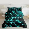 Erosebridal Teal Black Boys Comforter Sets Twin Neon Turquoise Geometric Honeycomb Bedding Sets Hexagon Bed Comforter Set Modern Fashion Geometrical Quilt Reversible Black 1 Pillow Case view 2