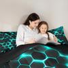 Erosebridal Teal Black Boys Comforter Sets Twin Neon Turquoise Geometric Honeycomb Bedding Sets Hexagon Bed Comforter Set Modern Fashion Geometrical Quilt Reversible Black 1 Pillow Case view 4