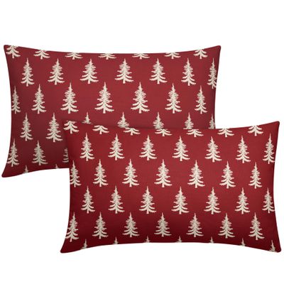 Aytipun Christmas Lumbar Pillow Covers 12x20 Set of 2 Dark Red Xmas Tree Rustic Style Winter Decorative Outdoor Pillowcases Holiday Decorations Throw Cushion Case Decor for Couch Sofa Bed