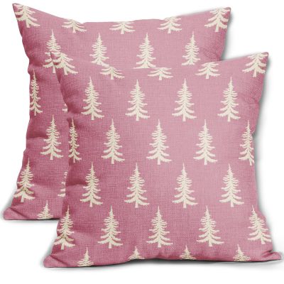 Aytipun Pink Christmas Pillow Covers 16x16 Set of 2 Xmas Tree Rustic Style Winter Print Decorative Outdoor Pillowcases Holiday Decorations Throw Cushion Case Decor for Couch Sofa Bed