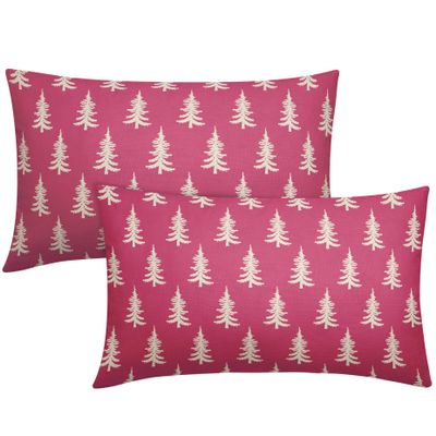 Aytipun Christmas Lumbar Pillow Covers 12x20 Set of 2 Hot Pink Xmas Tree Rustic Style Winter Decorative Outdoor Pillowcases Holiday Decorations Throw Cushion Case Decor for Couch Sofa Bed