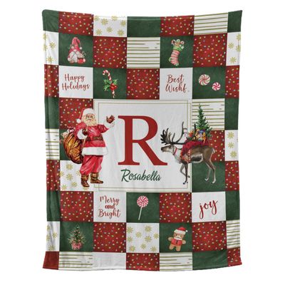 Custom Christmas Monogrammed Blanket for Family Adults Kids Custom Name Blankets Christmas Fleece Blanket Super Soft Flannel Blanket Comfy Cozy Throw Blanket Decor Room Birthday Christmas Sofa Couch