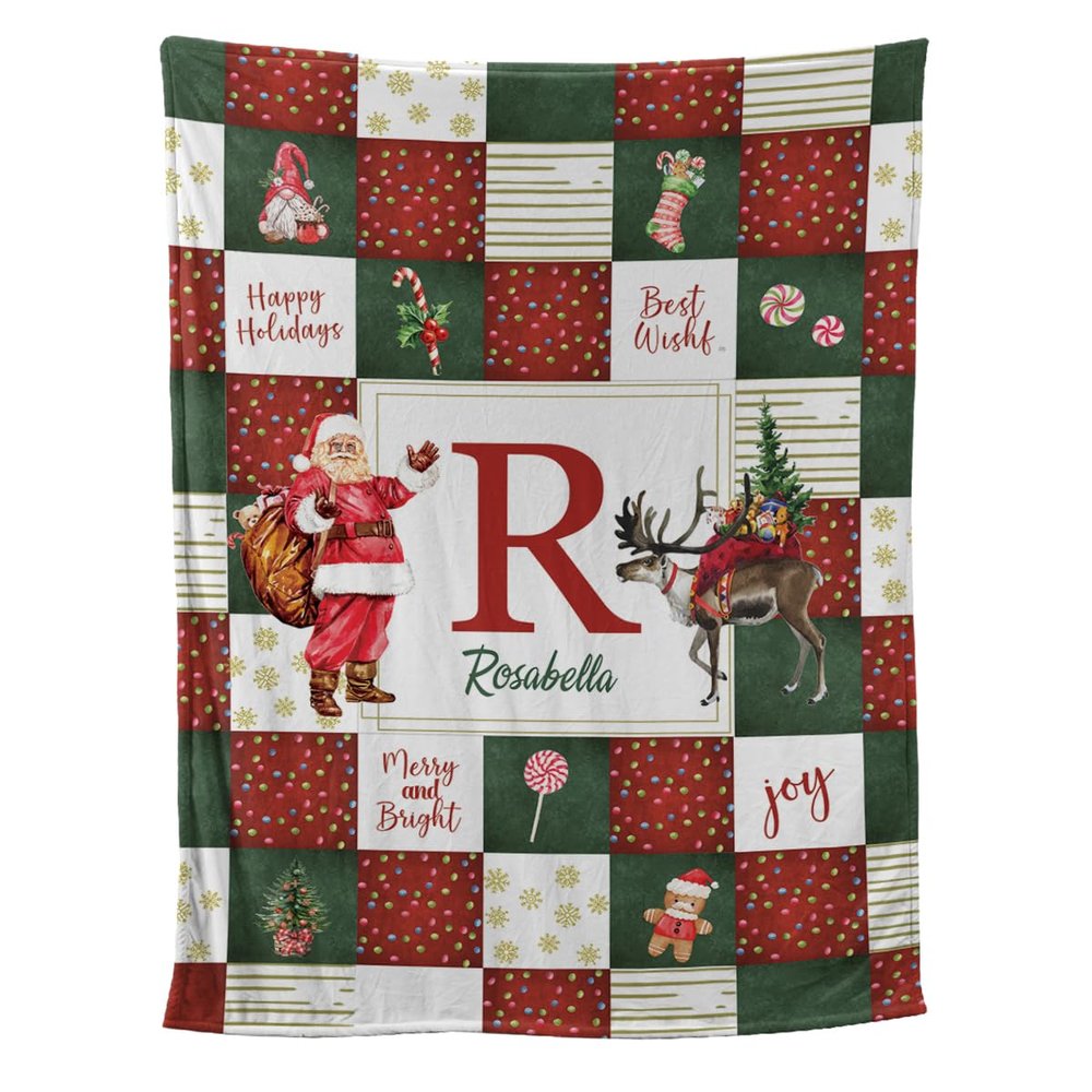 Custom Christmas Monogrammed Blanket for Family Adults Kids Custom Name Blankets Christmas Fleece Blanket Super Soft Flannel Blanket Comfy Cozy Throw Blanket Decor Room Birthday Christmas Sofa Couch