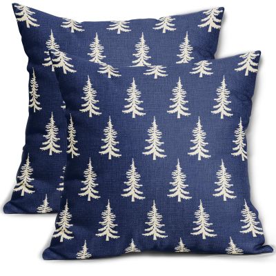 Aytipun Navy Blue Christmas Pillow Covers 16x16 Set of 2 Xmas Tree Rustic Style Winter Print Decorative Outdoor Pillowcases Holiday Decorations Throw Cushion Case Decor for Couch Sofa Bed