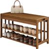 HOBIBA Organizer Living Room Shoe Bench Entryway with Cushion 2-Tier Shoe Cabinet Bench with Storage Cubbies, for Indoor Entrance Hallway Bedroom (Size:20x11x18in) view 1