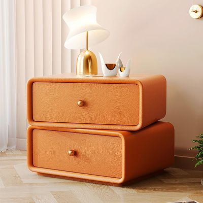 Nightstand with Drawer, Modern Rotatable Bed end Table, Storage Bedside Desk Table, Side Cabinet, Wood Small Bedroom Furniture, Microfiber Leather Wrap (Color : Orange Color, Size : 40x40x48cm)