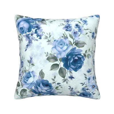 BTCOWZRV Corduroy Throw Pillow Cover 20"X20" Square Decorative Pillowcase Blue Flower Floral Pattern Roses Double-Sided Print Cushion Covers for Couch Bed Sofa Living Room