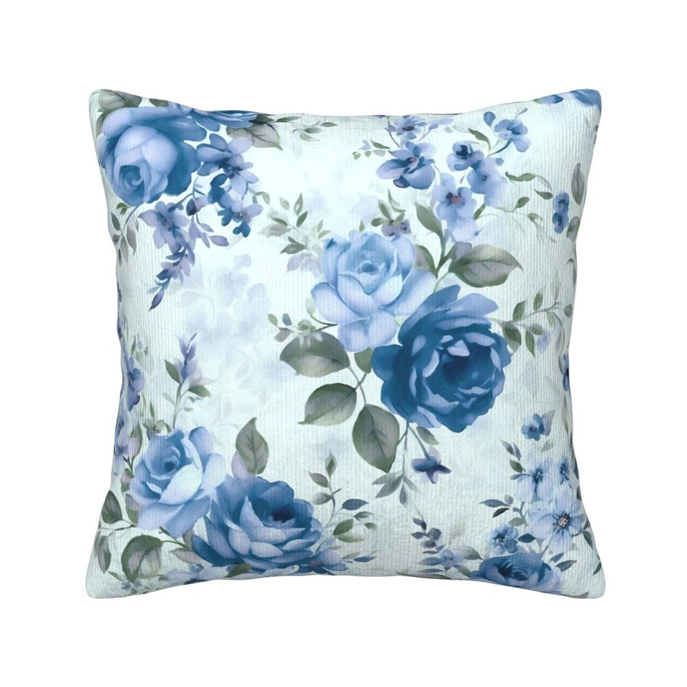BTCOWZRV Corduroy Throw Pillow Cover 20"X20" Square Decorative Pillowcase Blue Flower Floral Pattern Roses Double-Sided Print Cushion Covers for Couch Bed Sofa Living Room