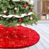 Amidaky Christmas Tree Skirt Red 48 inch Gold Christmas Tree Skirt Snowflakes Faux Fur for Xmas Holiday Home Party view 2