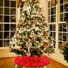 Amidaky Christmas Tree Skirt Red 48 inch Gold Christmas Tree Skirt Snowflakes Faux Fur for Xmas Holiday Home Party view 3