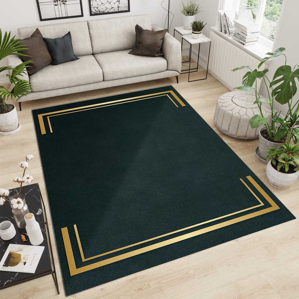 3D Modern Minimalist Living Room Rugs, Golden Geometric Lines Border Black Apartment Carpet, Area Rug Do Not Fade Pattern Clear Apply to Door Mats Porch Hotels,34ft/90 * 120cm