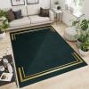 3D Modern Minimalist Living Room Rugs, Golden Geometric Lines Border Black Apartment Carpet, Area Rug Do Not Fade Pattern Clear Apply to Door Mats Porch Hotels,34ft/90 * 120cm view 1
