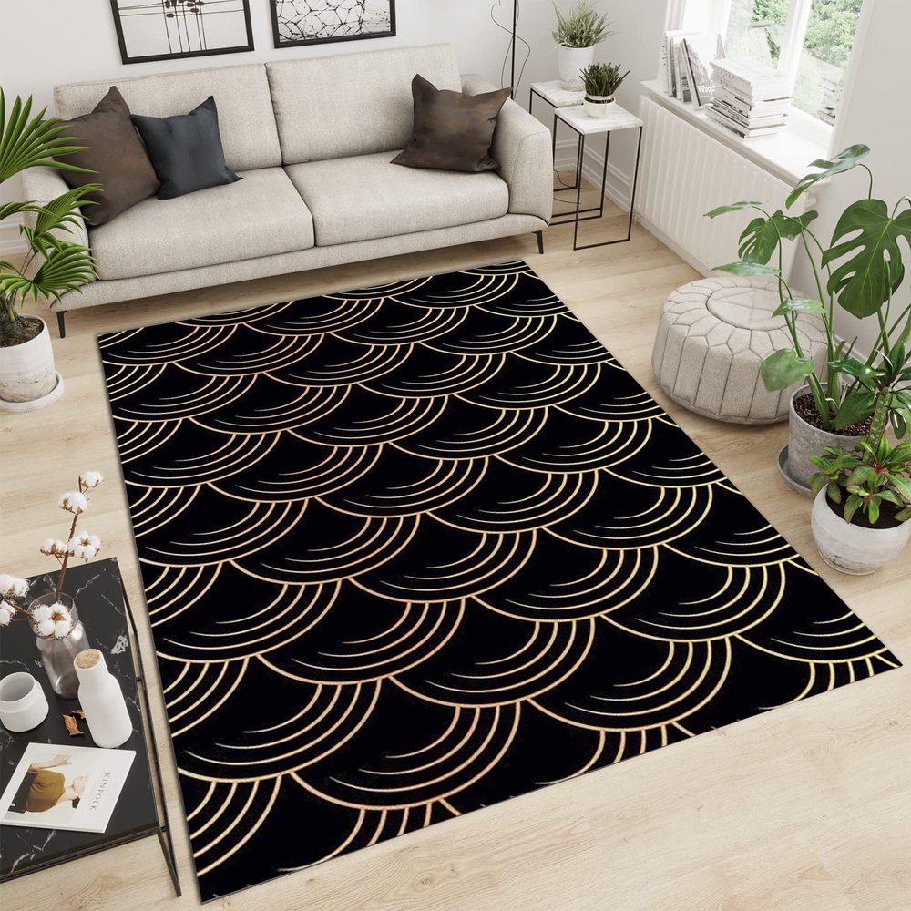 3D Modern Simplicity Bedroom Rug, Golden Yellow Abstract Wavy Curved Lines Apartment Carpet, Non-Slip Mat Pattern Clear Comfortable Feet Apply to Hotels Entrance Door,45ft/120 * 150cm