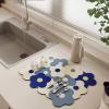 Kitchen Dish Drying Mat, Flowers Pattern Diatomite Absorbent Drainer Mat, Coffee Machine Countertop Quick-Drying Mat Insulation Pad Sink Mat (2pcs,Blue Flowers) view 2