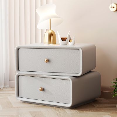 Nightstand with Drawer, Modern Rotatable Bed end Table, Storage Bedside Desk Table, Side Cabinet, Wood Small Bedroom Furniture, Microfiber Leather Wrap (Color : Light Grey, Size : 45x40x48cm)