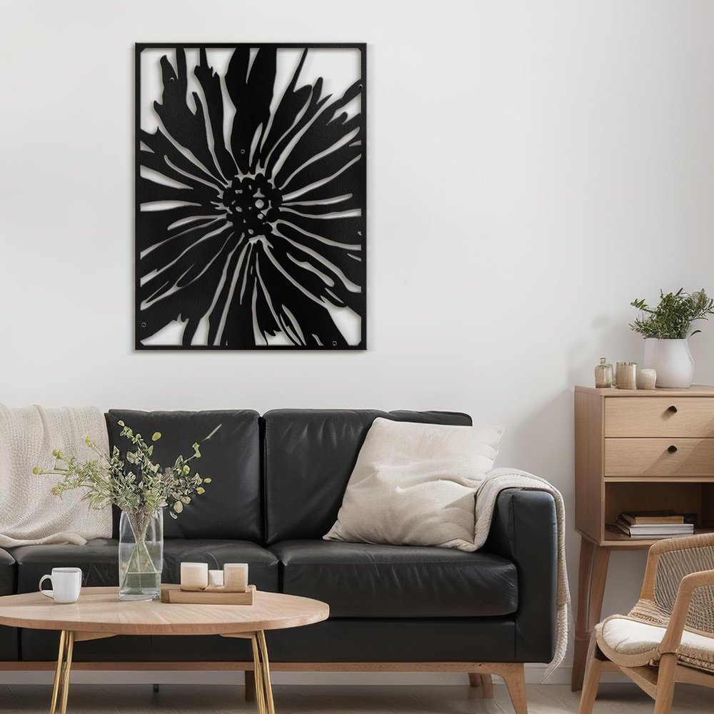 SIGNLEADER Metal Wall Art Decor Tropical Leaf Minimalist Modern Abstract Wall Sculpture Hangings Home Decoration for Living Room, Bedroom, Bathroom, Kitchen, Outdoor - 24" Black
