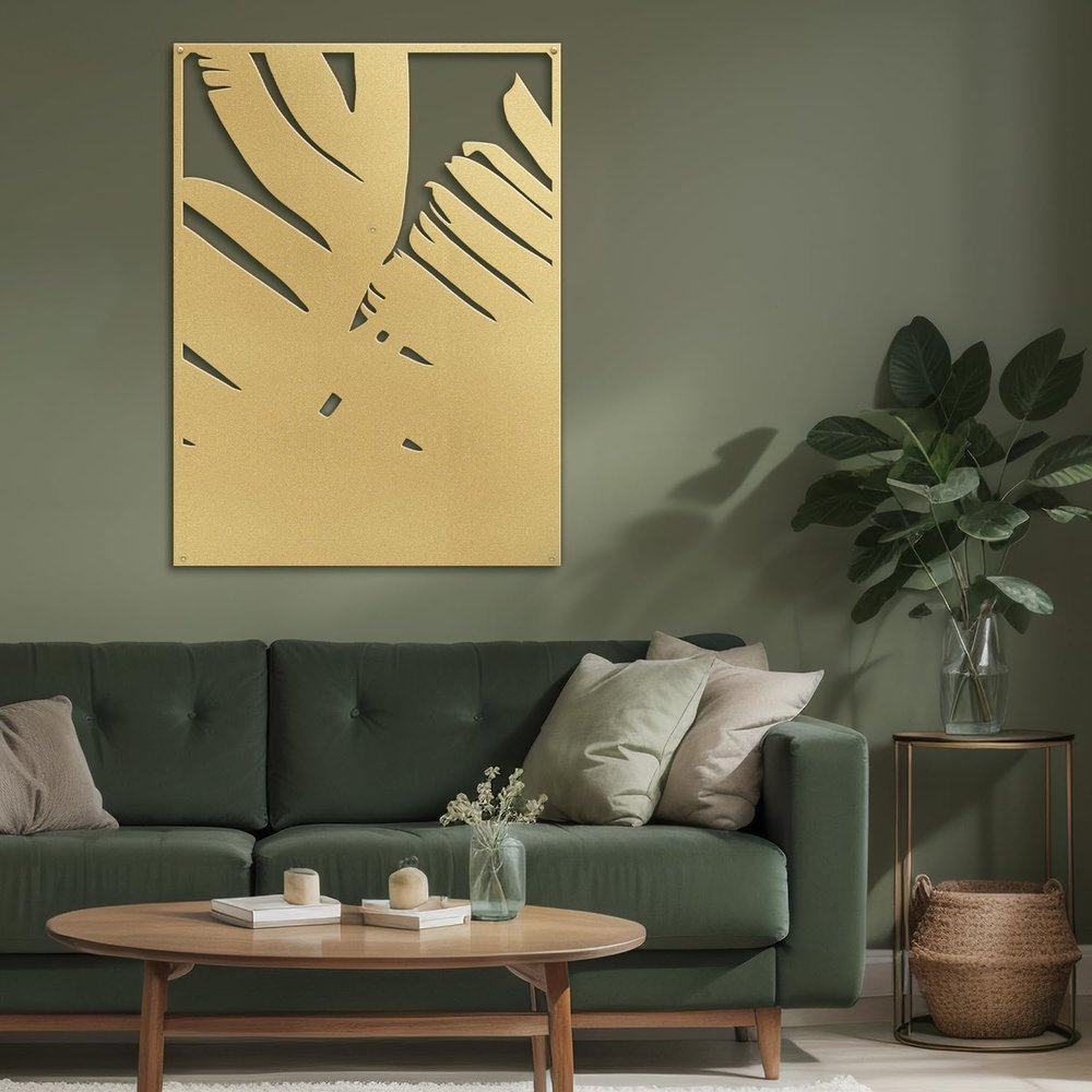 SIGNLEADER Metal Wall Art Decor Tropical Blck Monsteras Leaf Minimalist Modern Abstract Wall Sculpture Hangings Home Decoration for Living Room, Bedroom, Bathroom, Kitchen, Outdoor - 24" Gold