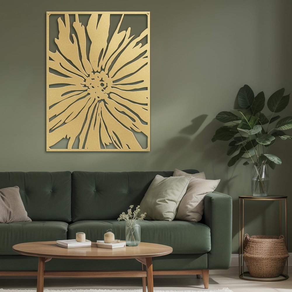 SIGNLEADER Metal Wall Art Decor Black Tropical Leaf Minimalist Modern Abstract Wall Sculpture Hangings Home Decoration for Living Room, Bedroom, Bathroom, Kitchen, Outdoor - 30" Gold