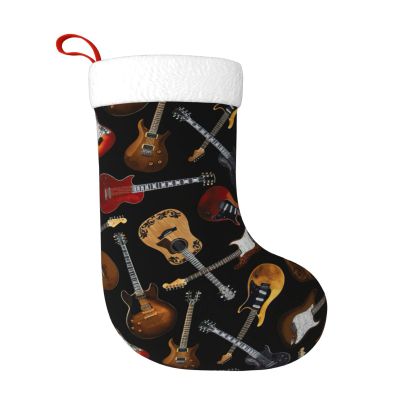 WURTON Christmas Stocking Guitars Print Xmas Stockings for Party Decor Family Holiday Hanging Stockings
