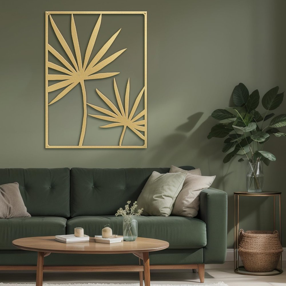 SIGNLEADER Metal Wall Art Decor Tropical Leaf Modern Abstract Wall Sculpture Hangings Home Decoration for Living Room, Bedroom, Bathroom, Kitchen, Outdoor - 24" Gold