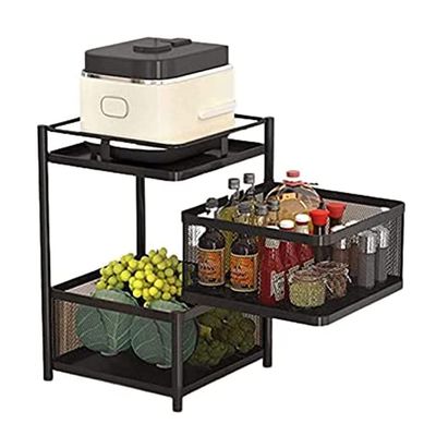 Kitchen Baker Rack 360 Storage Rack Rotating Trolleys Mobile Floor Multi-Layer Vegetable Fruit Basket Hollow 4F ()