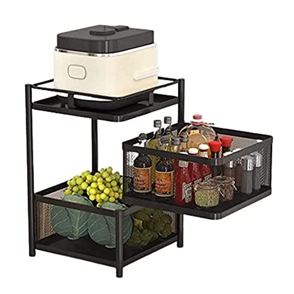 Kitchen Baker Rack 360 Storage Rack Rotating Trolleys Mobile Floor Multi-Layer Vegetable Fruit Basket Hollow 4F ()