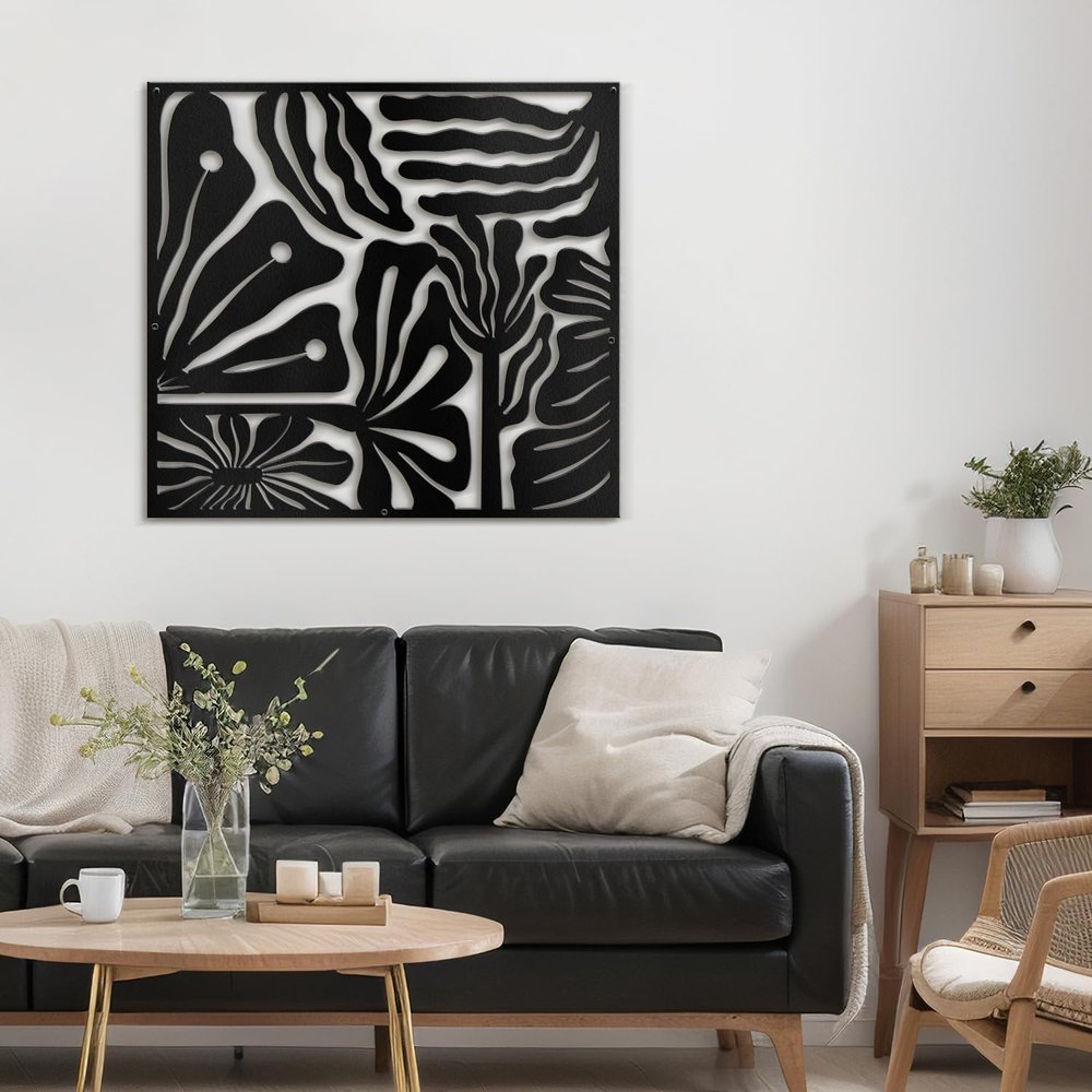SIGNLEADER Metal Wall Art Decor Tropical Palm Leaf Minimalist Modern Abstract Wall Sculpture Hangings Home Decoration for Living Room, Bedroom, Bathroom, Kitchen, Outdoor - 36" Black