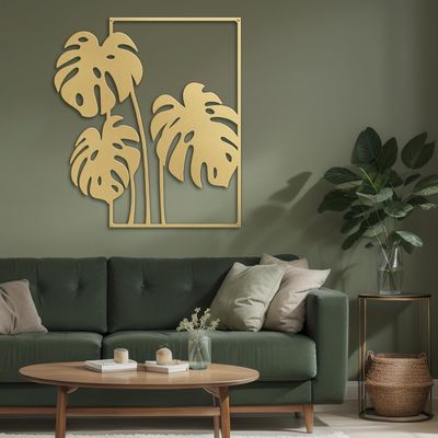 SIGNLEADER Metal Wall Art Decor Tropical Monsteras Leaves Minimalist Modern Abstract Wall Sculpture Hangings Home Decoration for Living Room, Bedroom, Bathroom, Kitchen, Outdoor - 30" Gold