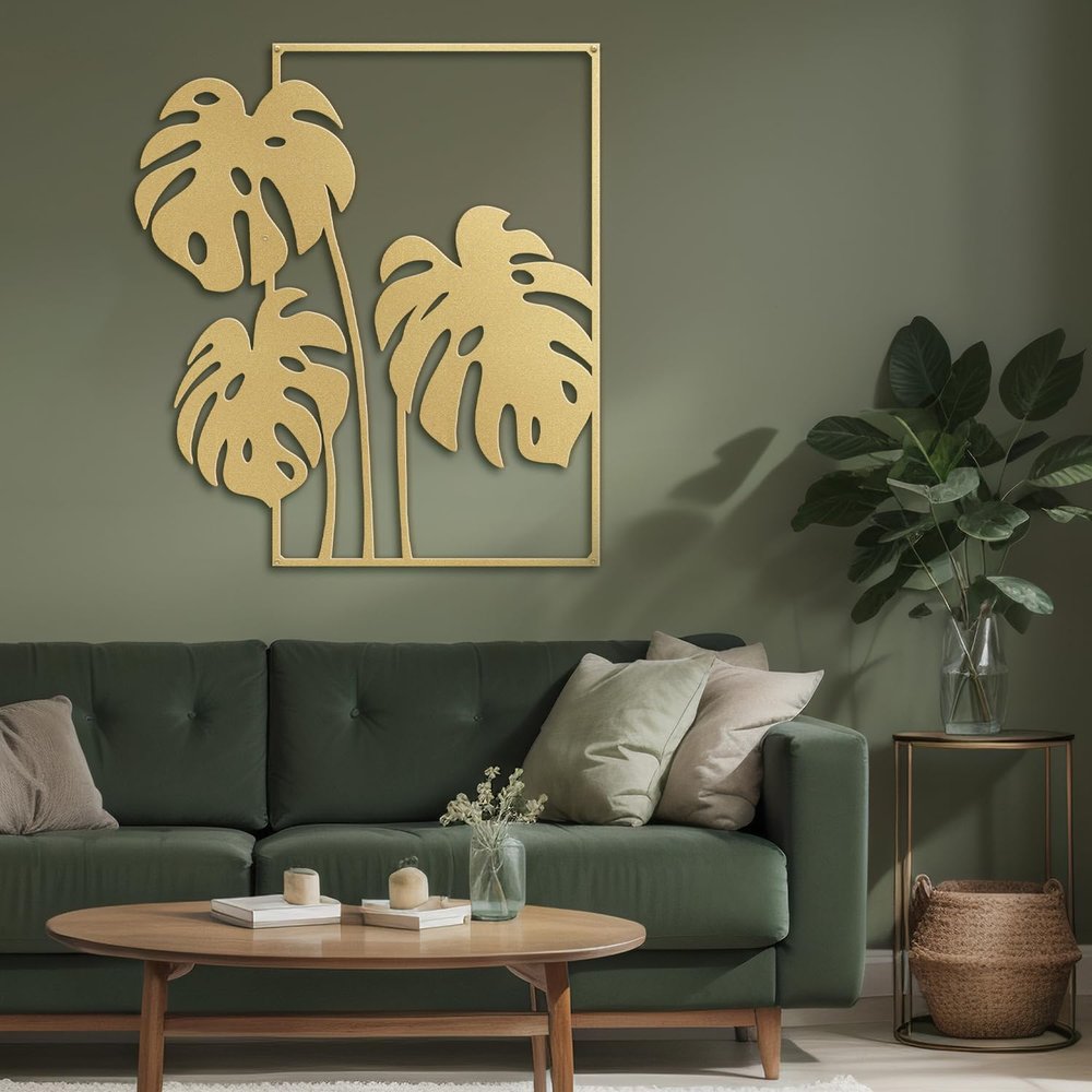 SIGNLEADER Metal Wall Art Decor Tropical Monsteras Leaves Minimalist Modern Abstract Wall Sculpture Hangings Home Decoration for Living Room, Bedroom, Bathroom, Kitchen, Outdoor - 30" Gold