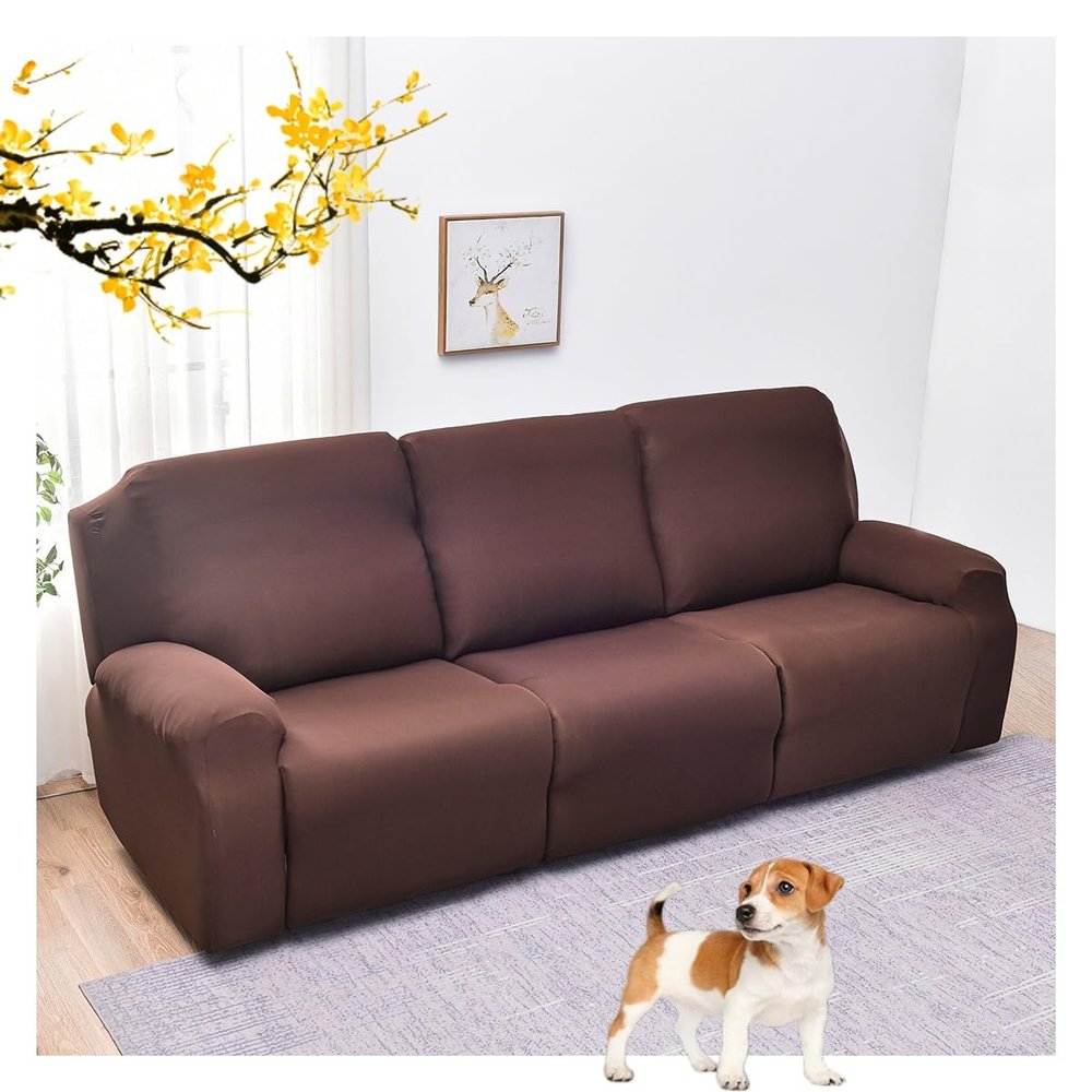 1/2/3 Seater Recliner Sofa Seat Covers Fabric Stretchy 4/6/8-Pieces Couch Slipcover Armchair Cover Non-Slip Furniture Protector, Elastic Spandex Soft Recliner Chair Protectors with Side Pocket ( Color