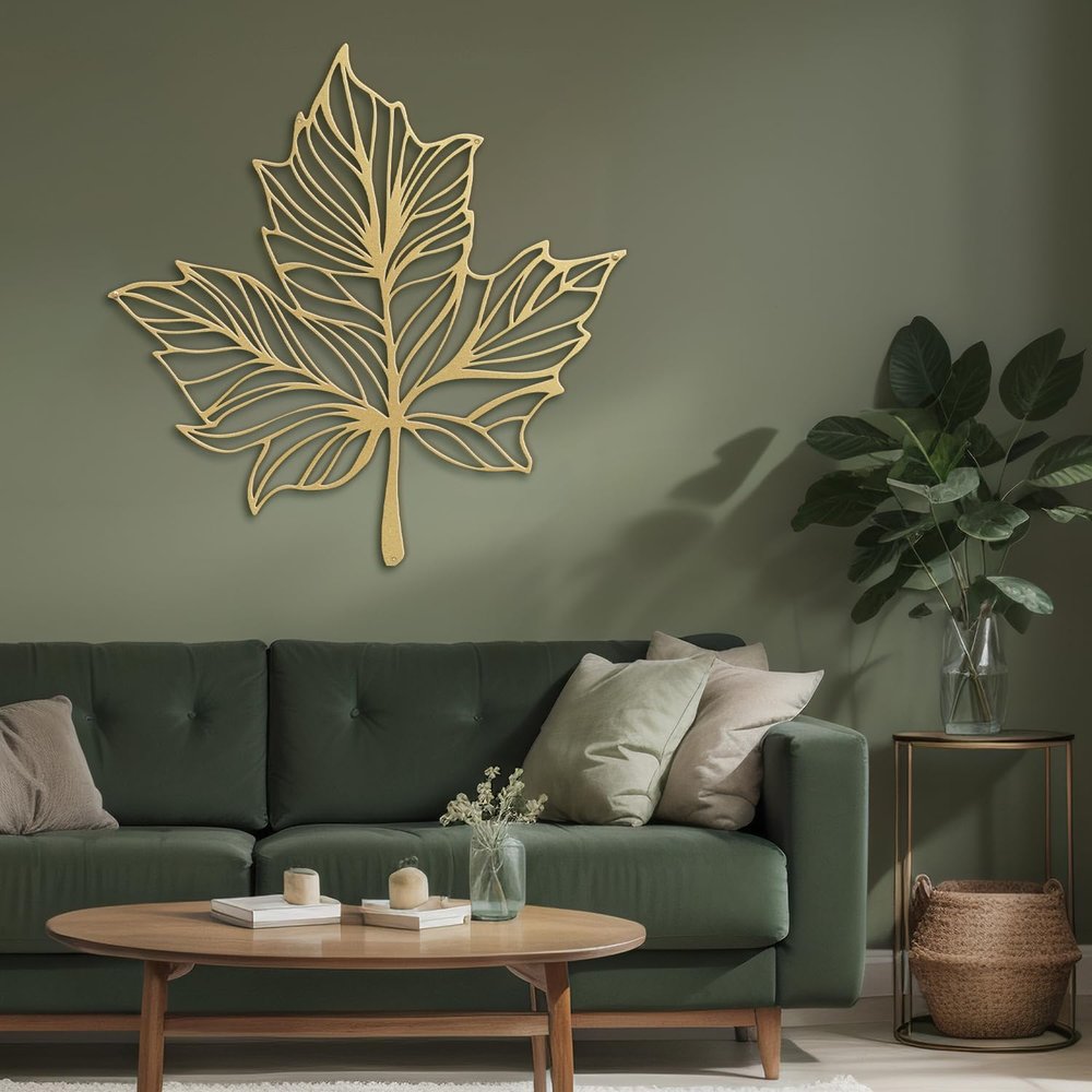 SIGNLEADER Metal Wall Art Decor Botanical Leaf Modern Abstract Wall Sculpture Hangings Home Decoration for Living Room, Bedroom, Bathroom, Kitchen, Outdoor - 24" Gold