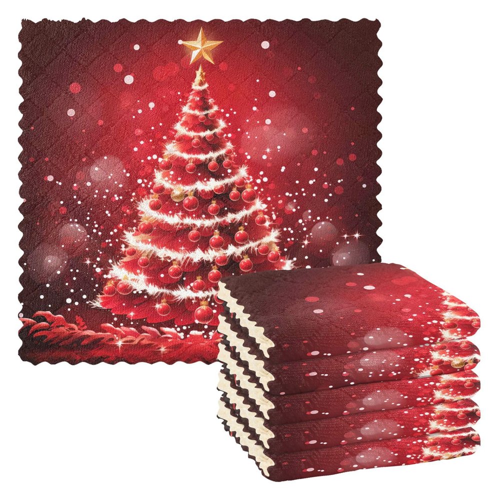 ALAZA Red Christmas Tree Ball New Year Red 6 Pack Kitchen Towels Dish Bar Tea Towel Dishcloths Fast Drying Super Soft 11 x 11 inches