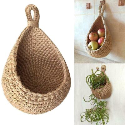 Hanging Wall Baskets, Boho Jute Hanging Basket Cotton Wall Hanging Vegetable Fruit Basket For Kitchen Storage Hanging Containers Breathable Handwoven Wall Mount Fruit Basket ( Size : D(W21 X H21 X23cm