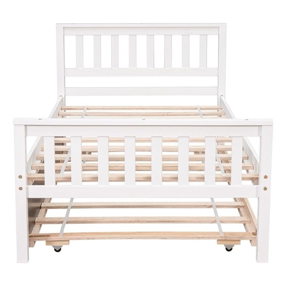 Direct Wicker White Wood Twin Bed with Trundle Headboard and Footboard for Bedroom