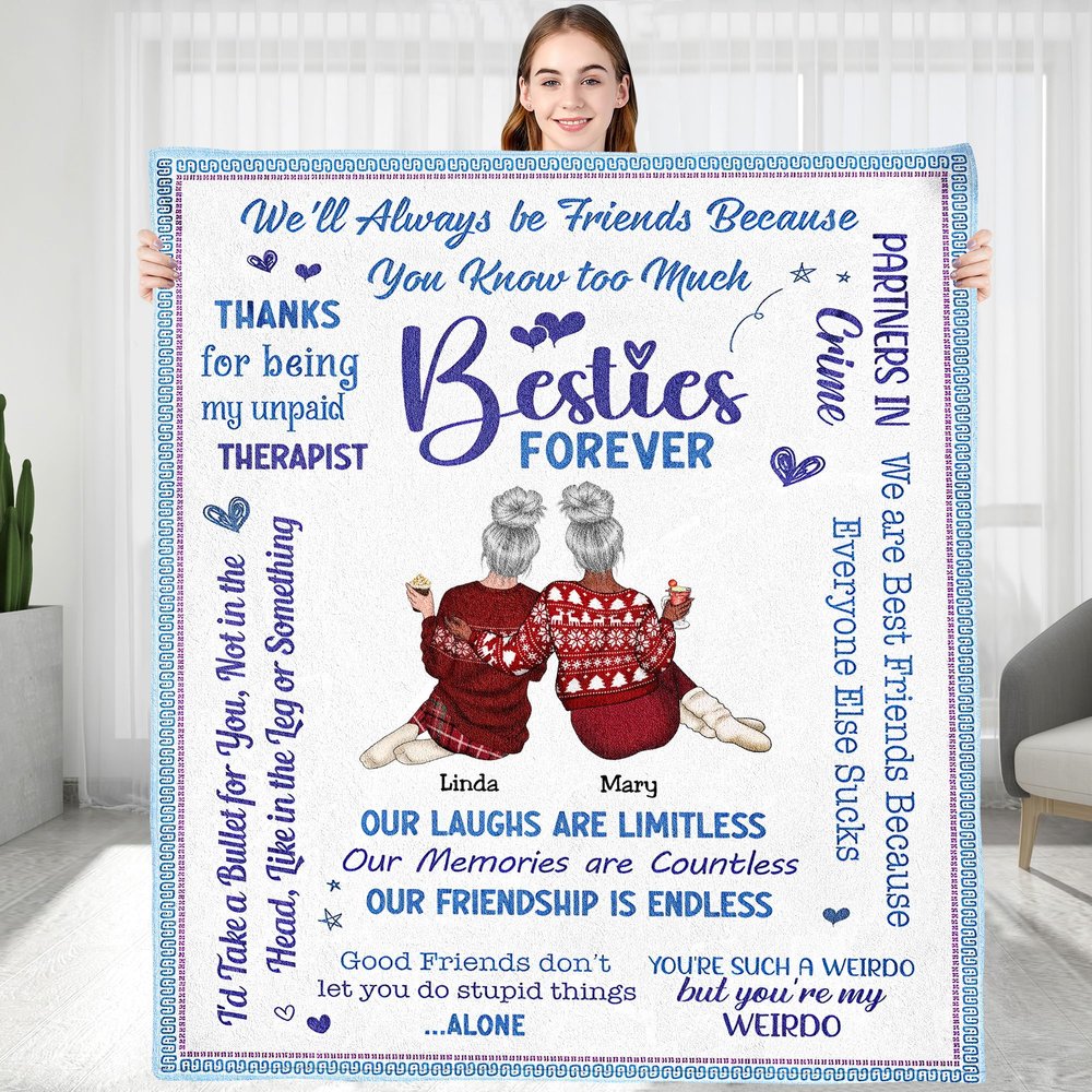 KERAOO My Bestie Throw Blanket, 50"x 60", Custom Friendship Gift for Women & Girls