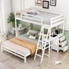 YOPTO Twin Over Full Bunk Bed with Built-in Desk and Three Drawers,Pine Wood Convertible Twin Over Full L-Shaped Loft Bunk Bed Frame for Kids Teens Adults,White view 3