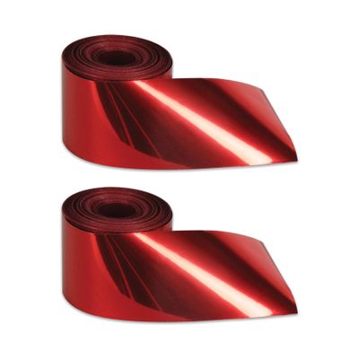 Beistle 2 Piece 200 FT Red Metallic Plastic Streamers for Birthday Party, Patriotic Supplies, and Valentines Day Decorations, Made In USA Since 1900, 2" x 200'