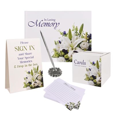 Customoffi Funeral Guest Book Set for Memorial Service  Complete Celebration of Life Guest Book Set with Memory Cards, Pen & Keepsake Box for Funeral Memory Table